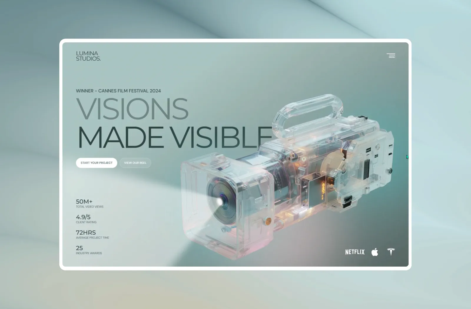 Lumina Studios landing page hero design